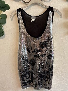 Y2K Vanity Silver Sequin Floral Tank Top✨